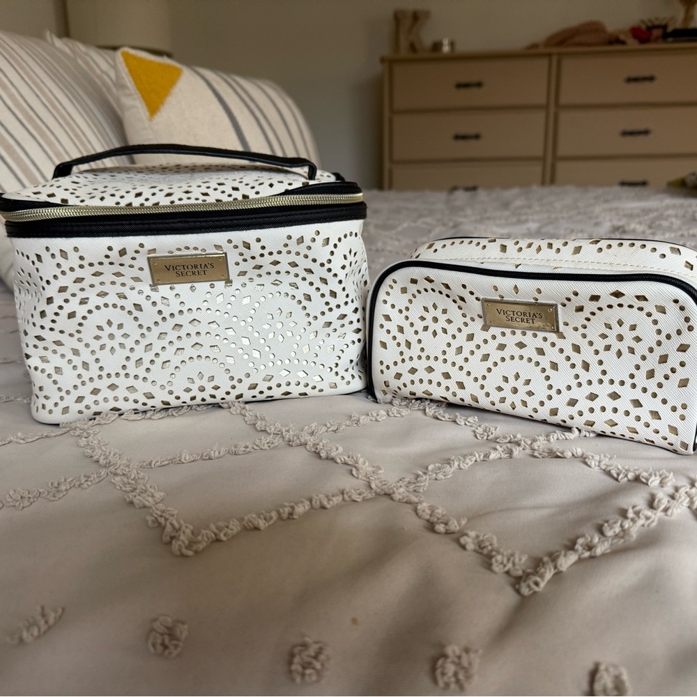 Victoria's Secret White and Gold Travel Bag Duo